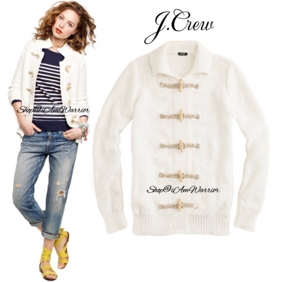 J.Crew ivory cotton fisherman style toggle cardigan sweater *shop@iamwarrior - Picture 2 of 10